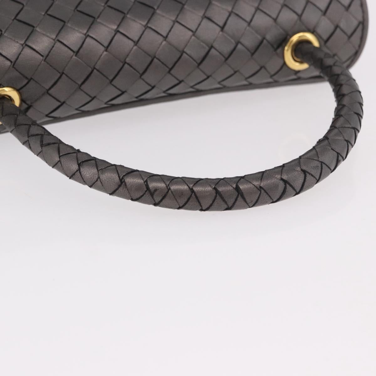 BOTTEGA VENETA INTRECCIATO Hand Bag Leather Gray Gold Auth 191037