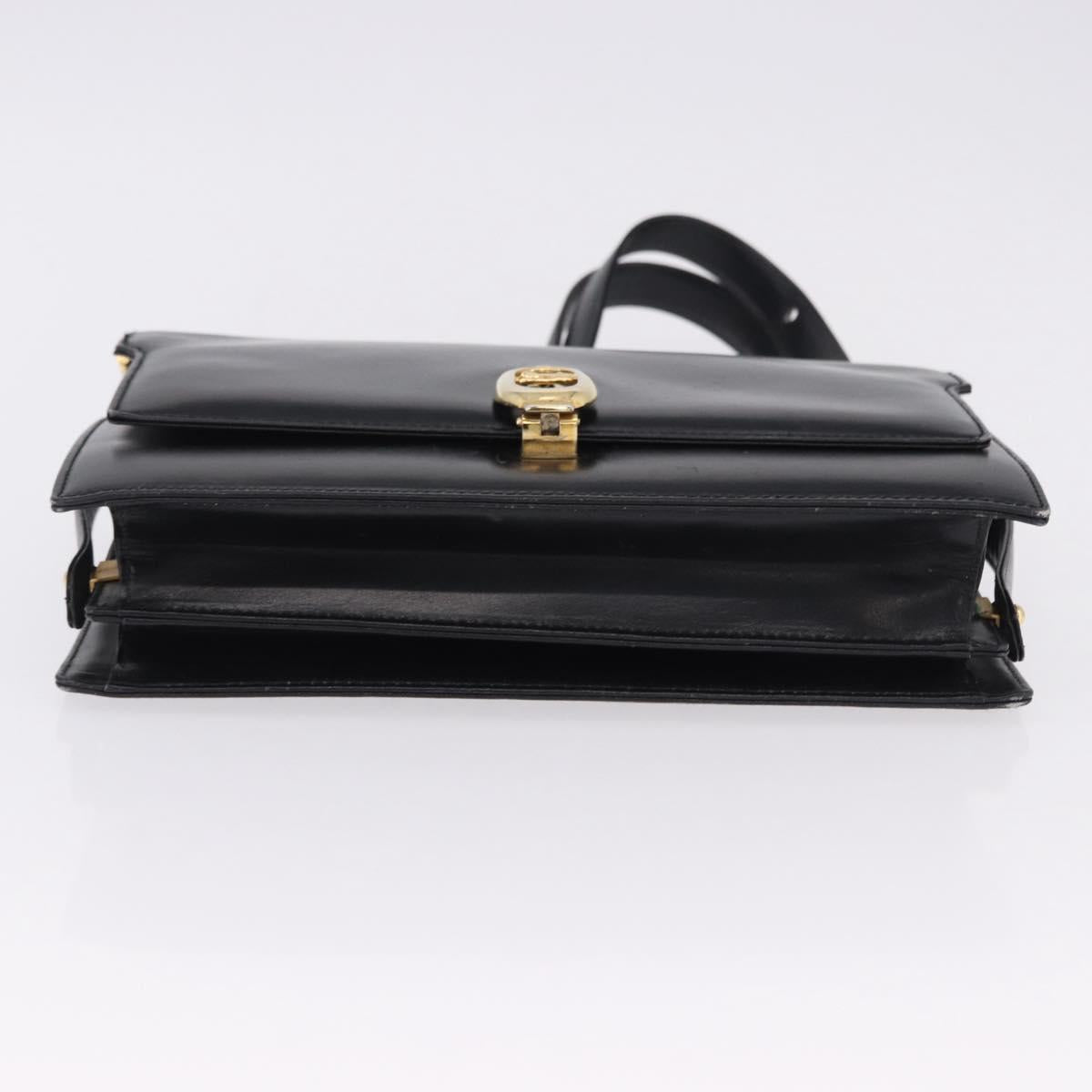 CELINE Shoulder Bag Leather Black Gold Auth 191038