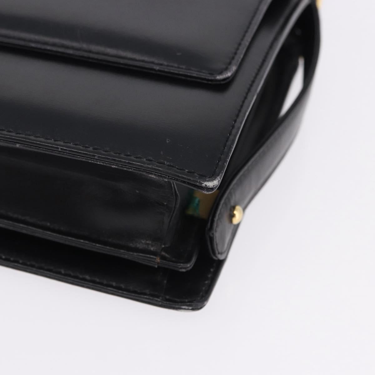 CELINE Shoulder Bag Leather Black Gold Auth 191038