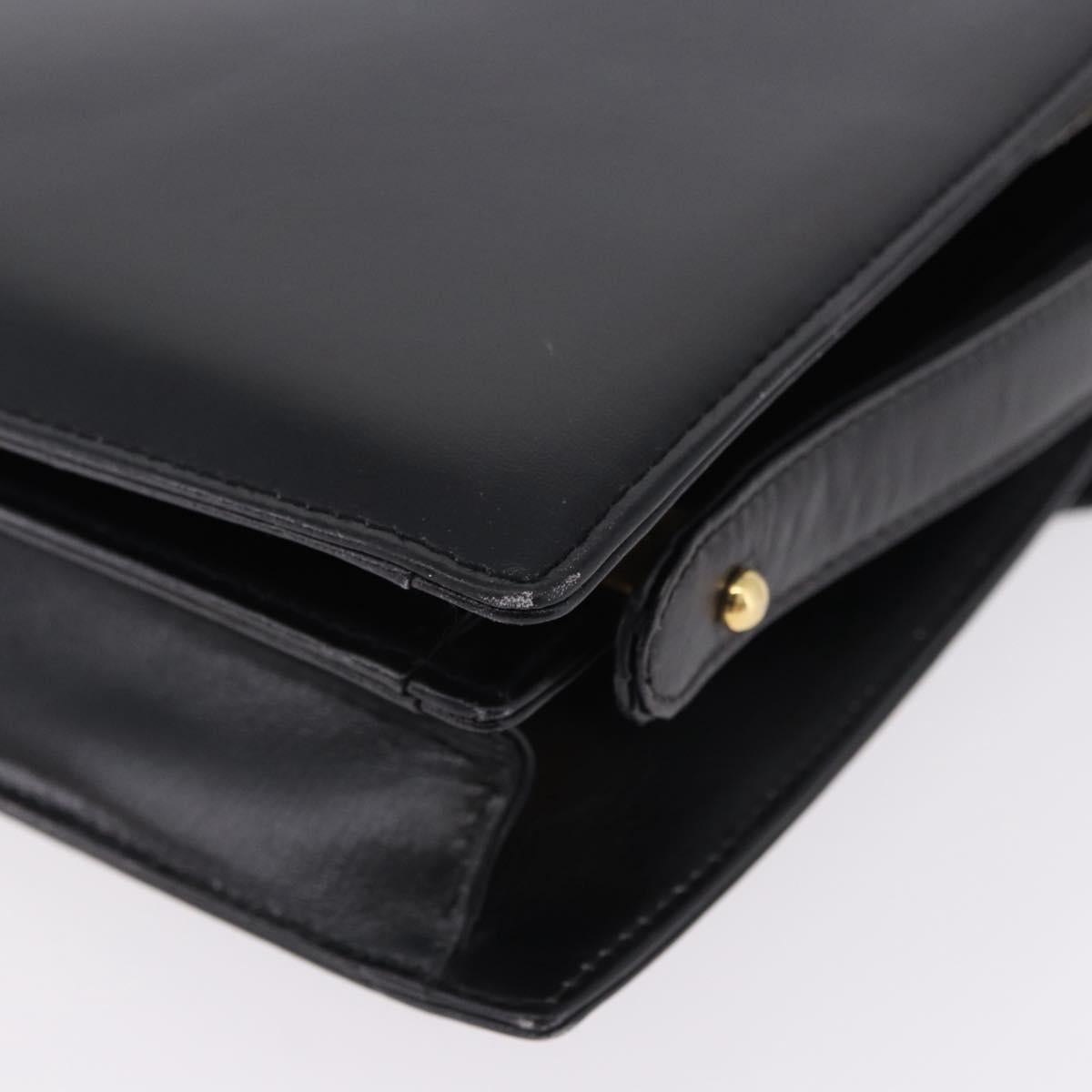 CELINE Shoulder Bag Leather Black Gold Auth 191038