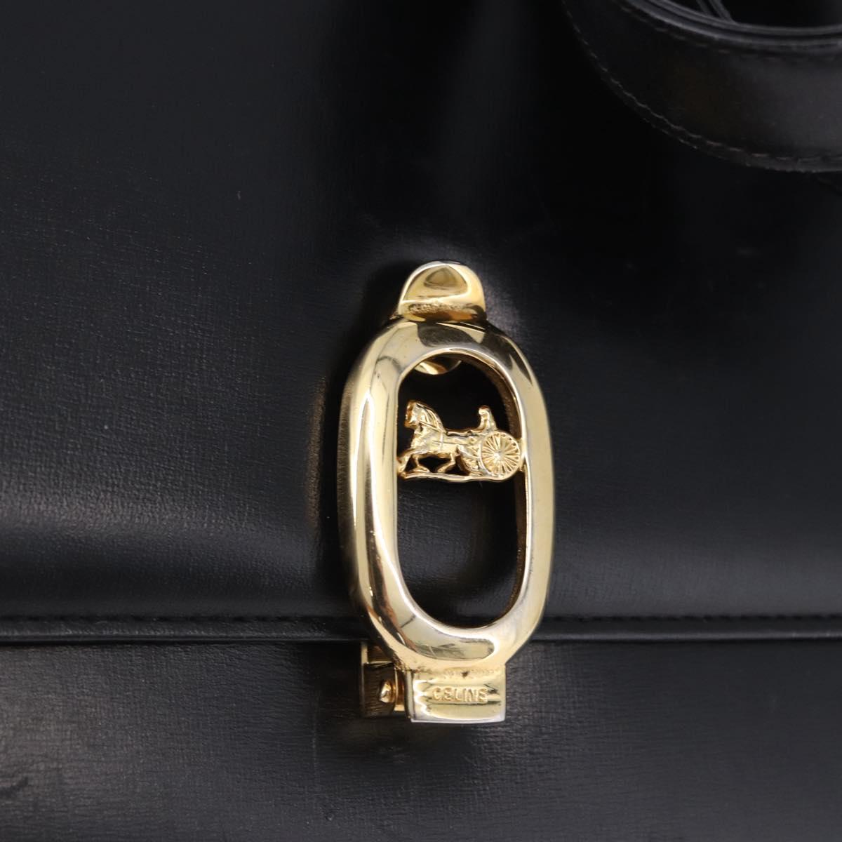 CELINE Shoulder Bag Leather Black Gold Auth 191038