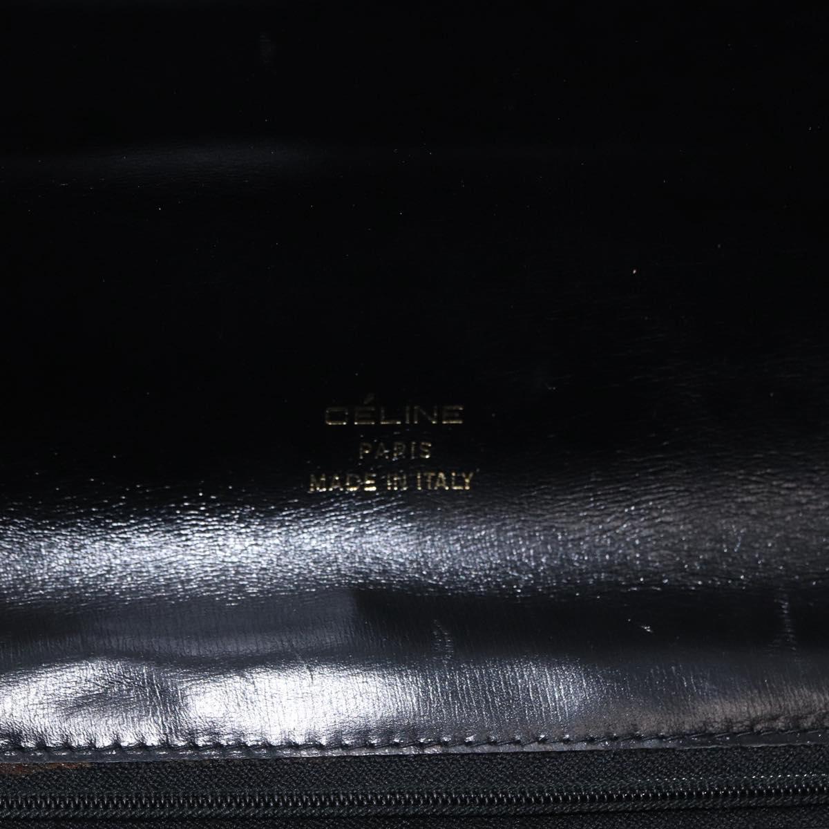 CELINE Shoulder Bag Leather Black Gold Auth 191038