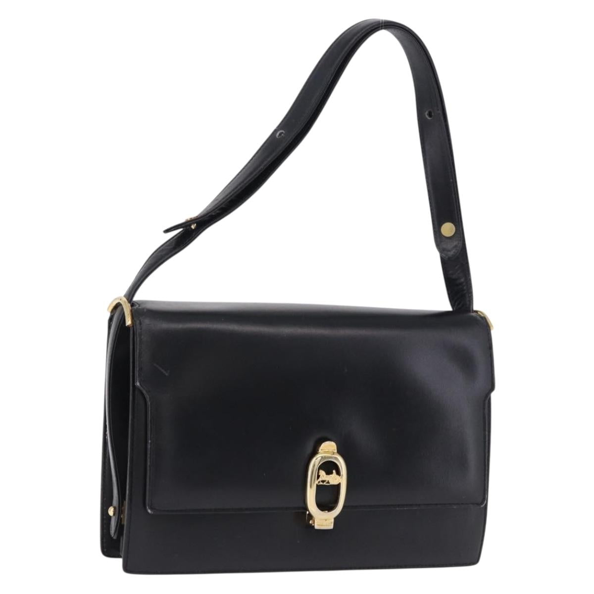 CELINE Shoulder Bag Leather Black Gold Auth 191038