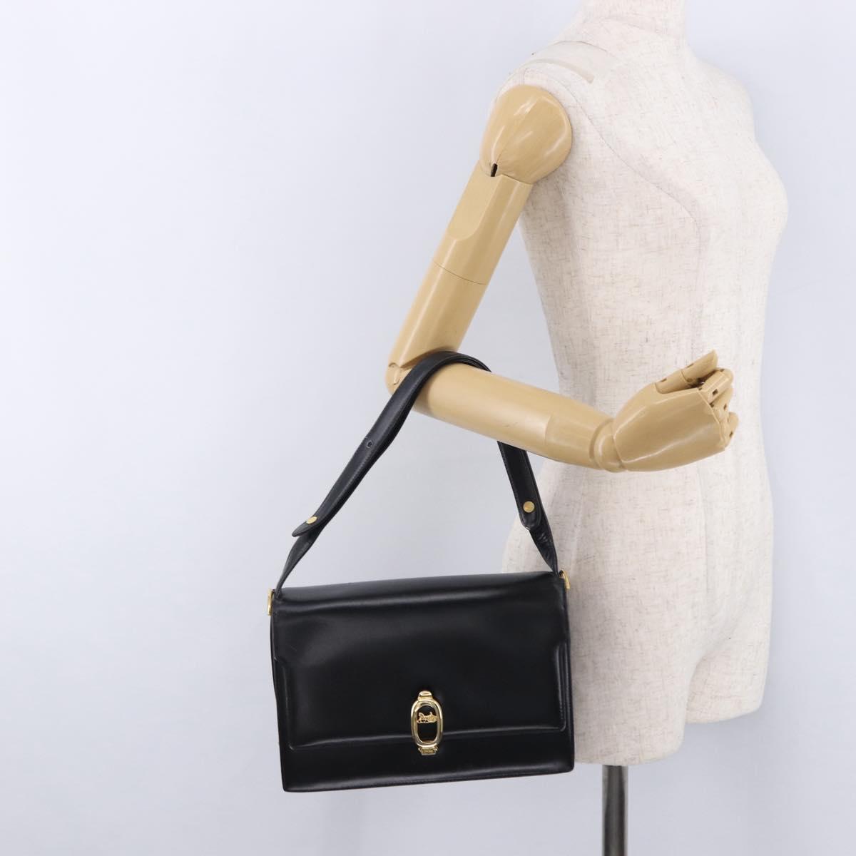 CELINE Shoulder Bag Leather Black Gold Auth 191038