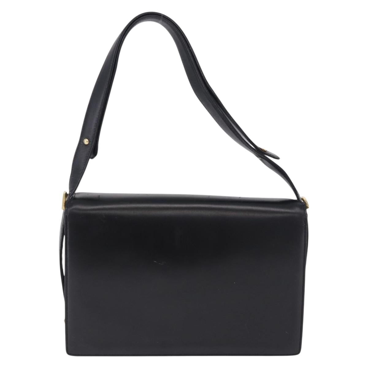 CELINE Shoulder Bag Leather Black Gold Auth 191038