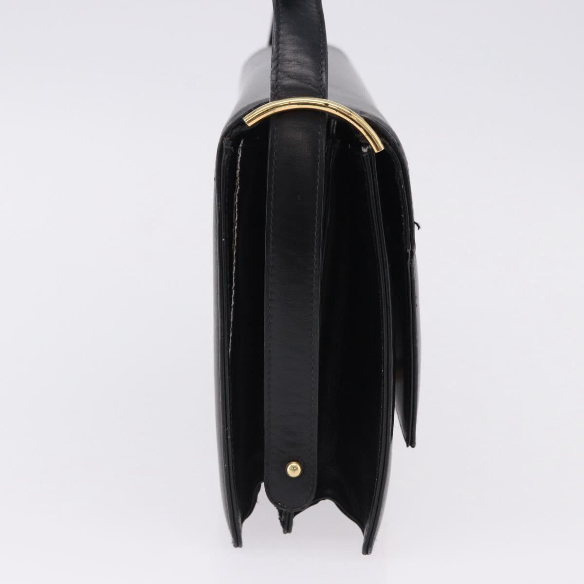 CELINE Shoulder Bag Leather Black Gold Auth 191038