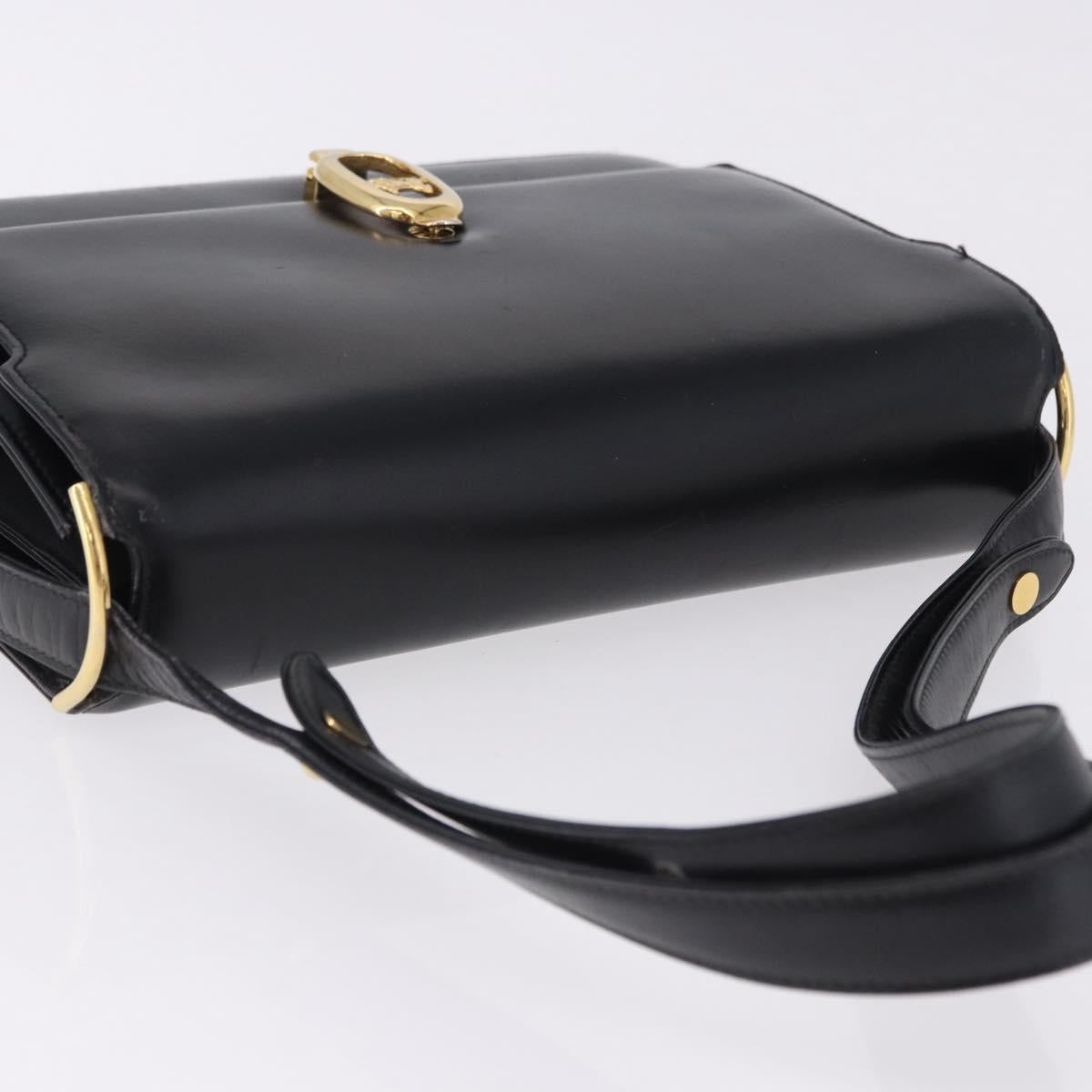 CELINE Shoulder Bag Leather Black Gold Auth 191038