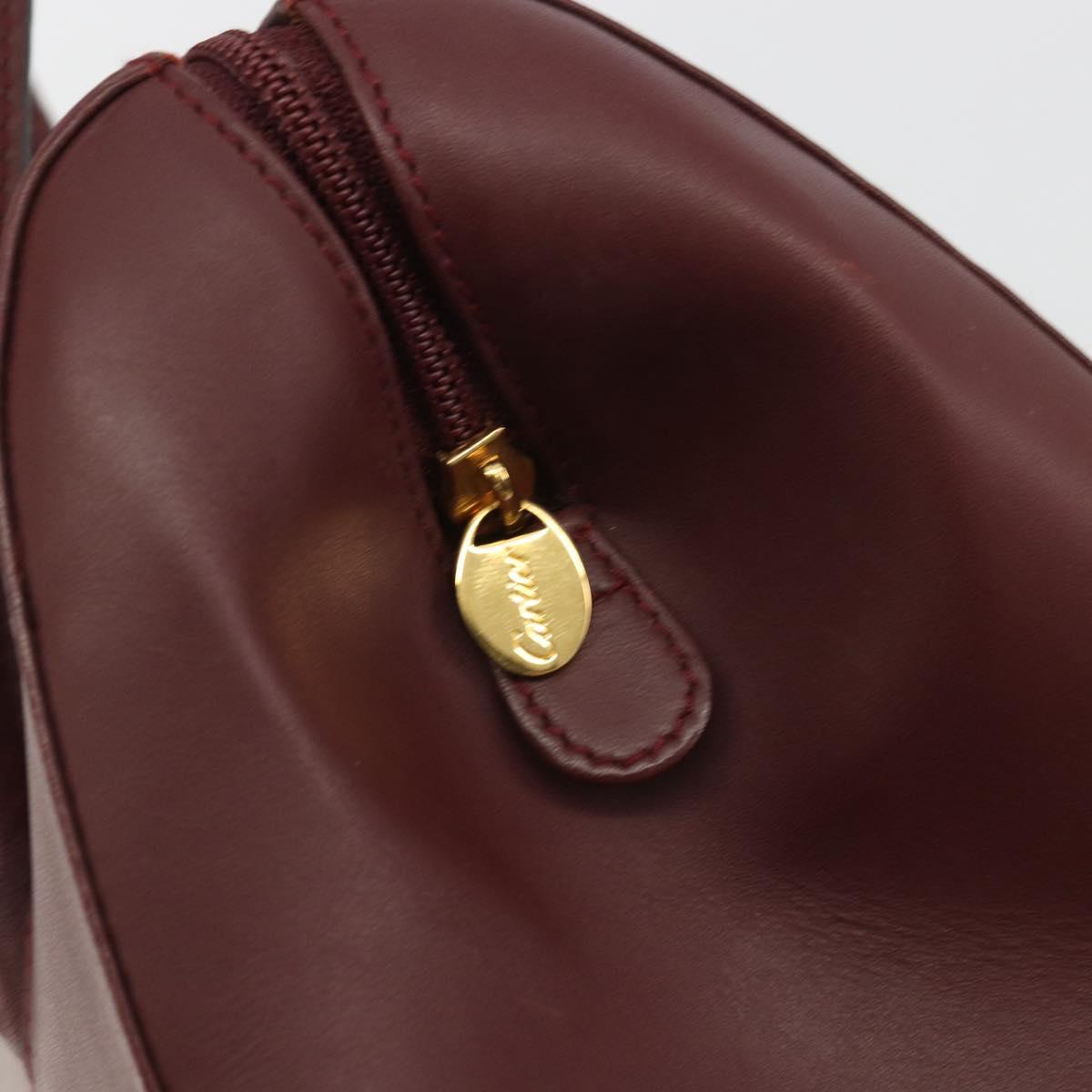 CARTIER Must Line Hand Bag Leather Bordeaux Gold Auth 191039A