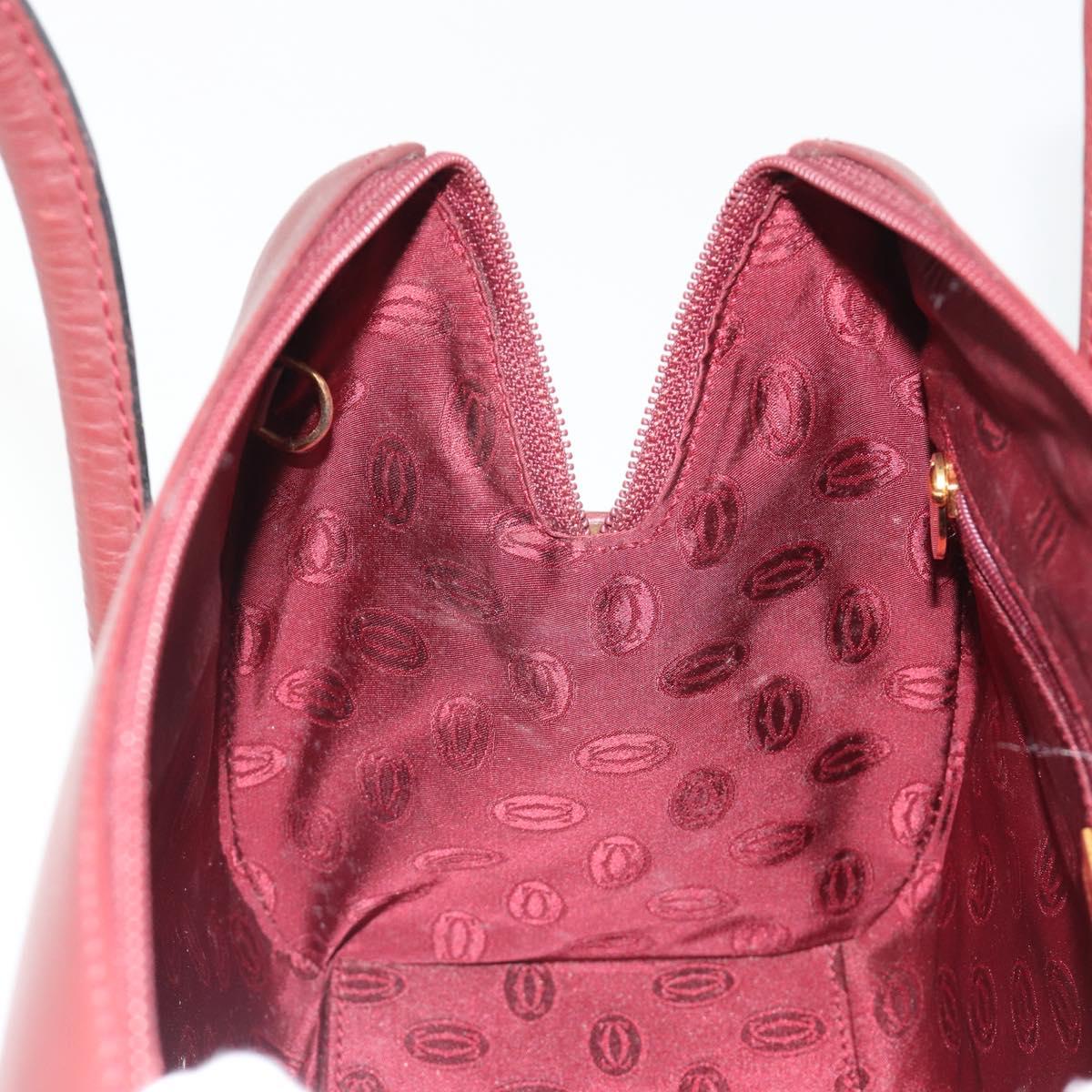 CARTIER Must Line Hand Bag Leather Bordeaux Gold Auth 191039A
