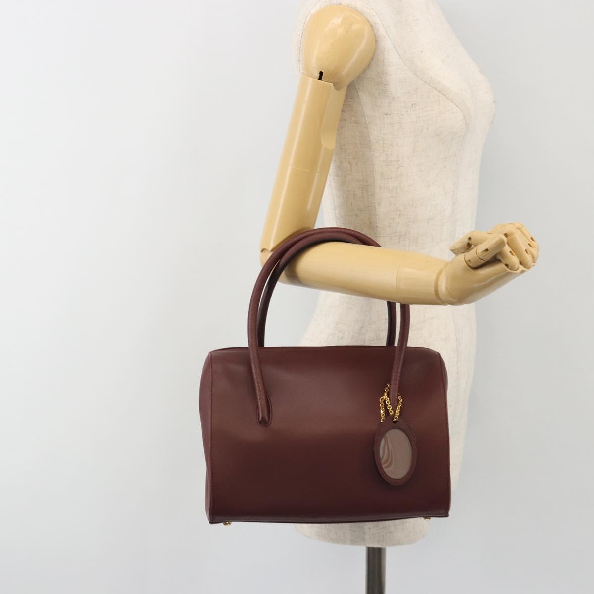 CARTIER Must Line Hand Bag Leather Bordeaux Gold Auth 191039A