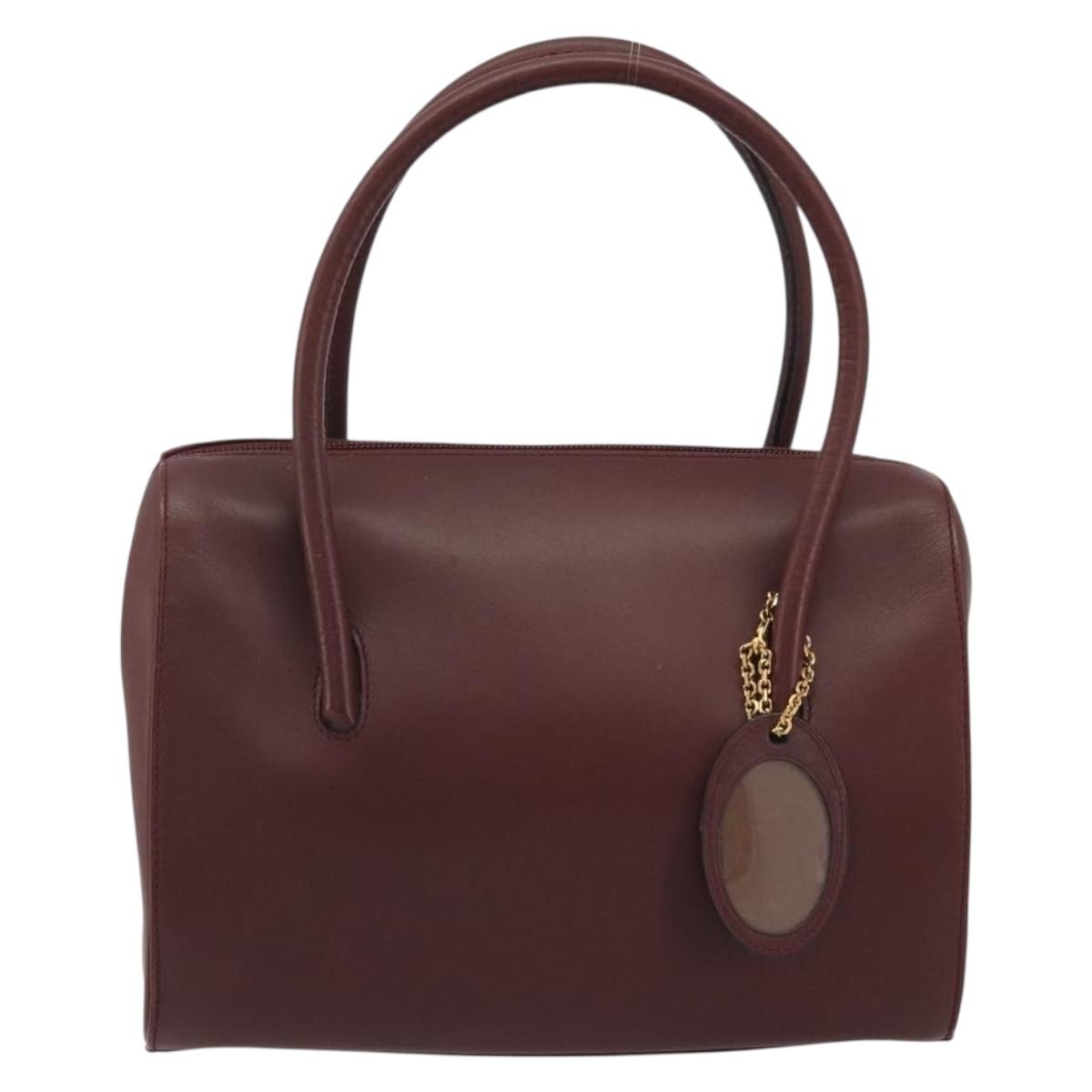 CARTIER Must Line Hand Bag Leather Bordeaux Gold Auth 191039A