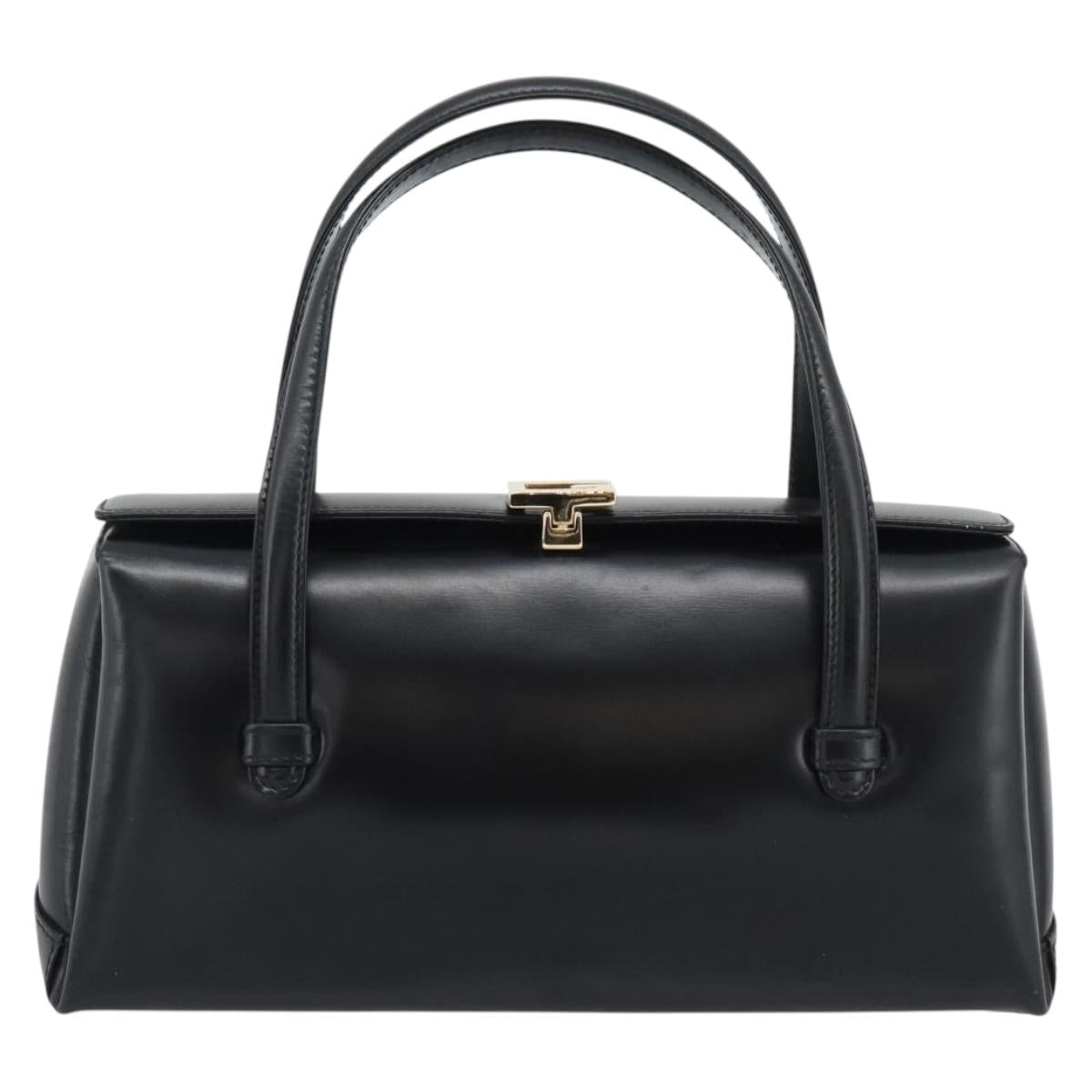 GUCCI Hand Bag Leather Black Gold 000 1448 0539 Auth 191040A