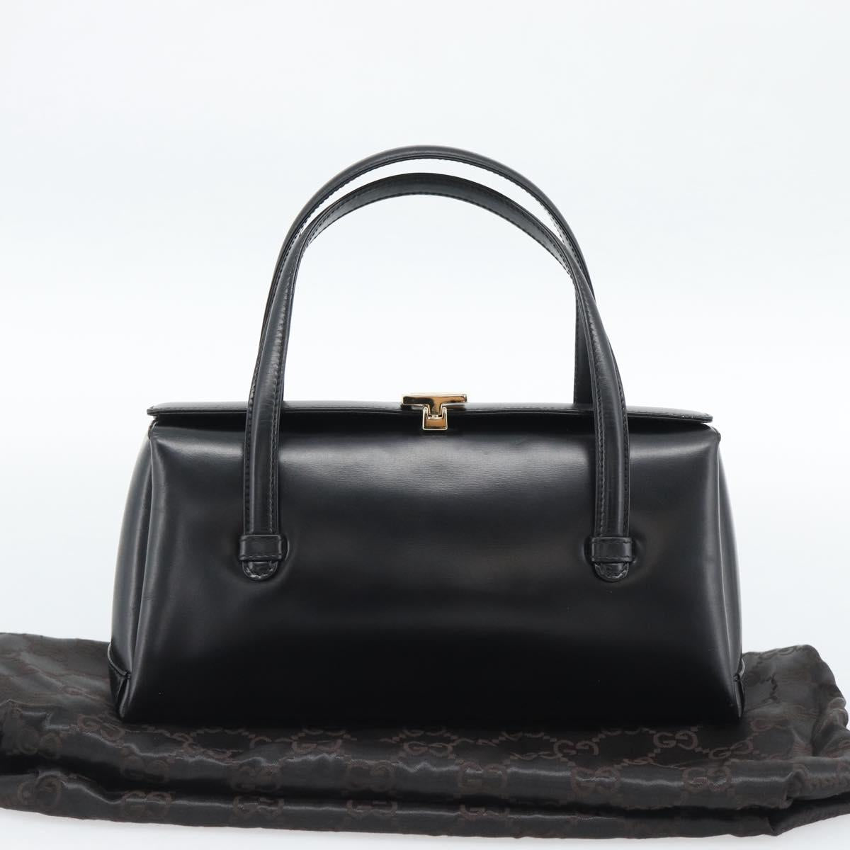 GUCCI Hand Bag Leather Black Gold 000 1448 0539 Auth 191040A