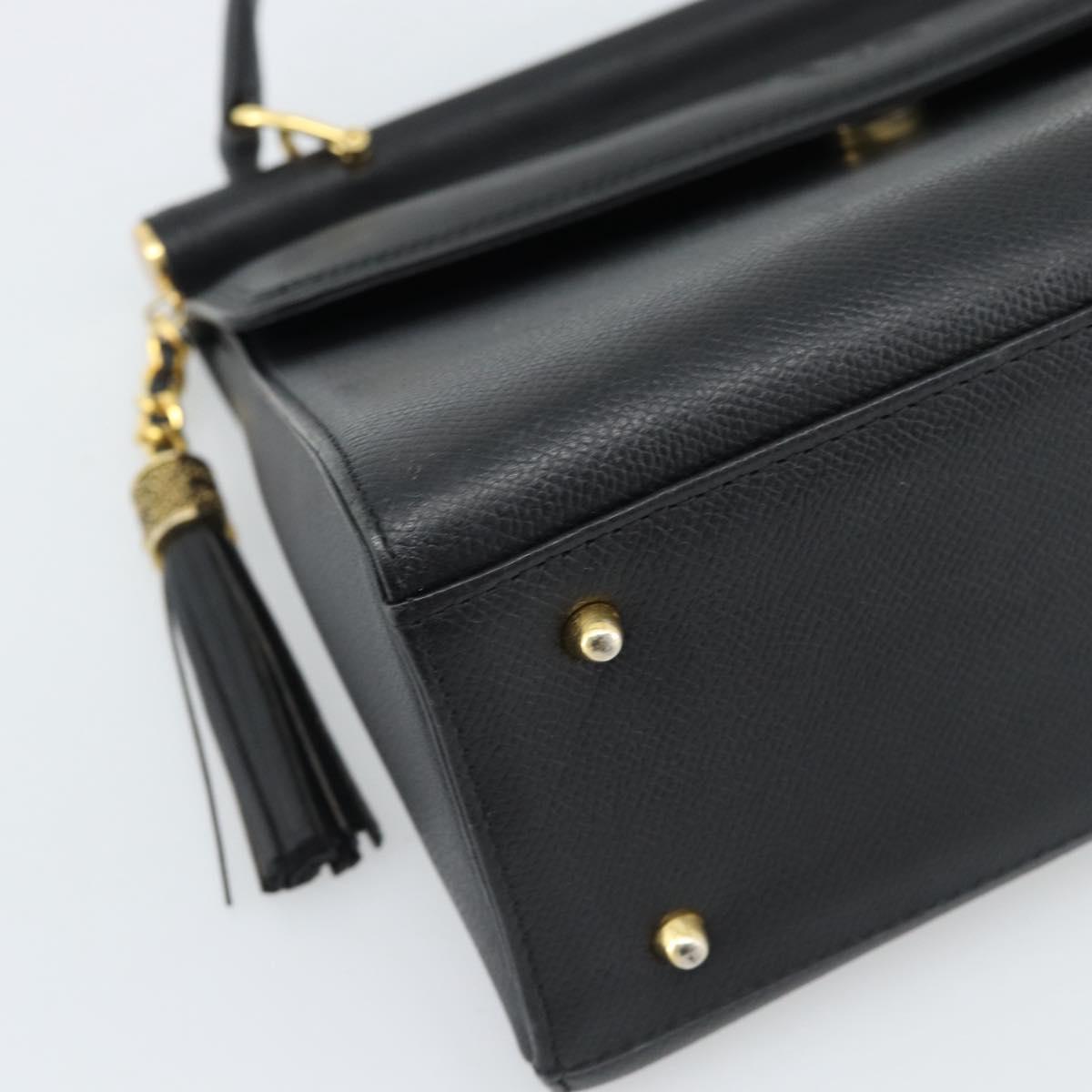 VALENTINO Hand Bag Leather Black Gold Auth 191042A