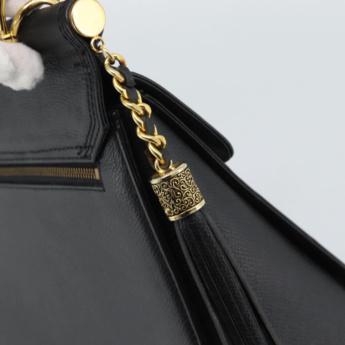 VALENTINO Hand Bag Leather Black Gold Auth 191042A