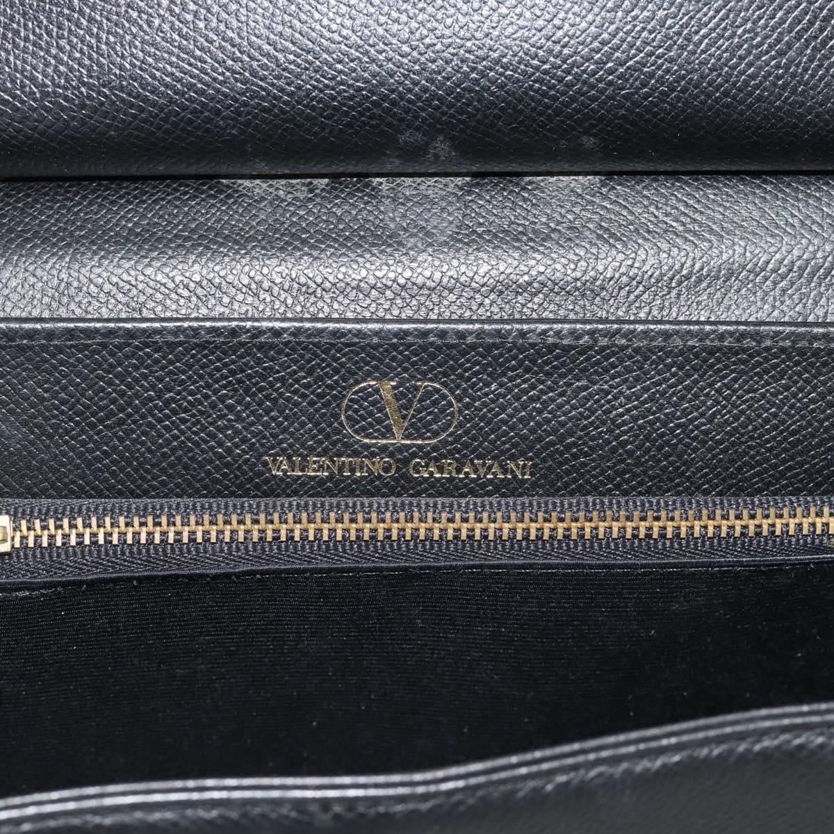 VALENTINO Hand Bag Leather Black Gold Auth 191042A