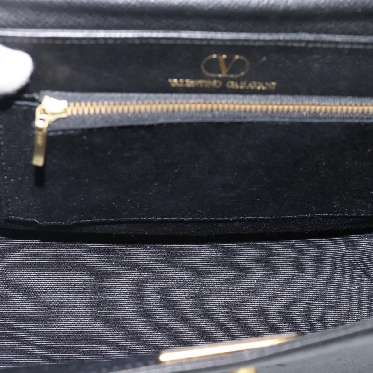 VALENTINO Hand Bag Leather Black Gold Auth 191042A