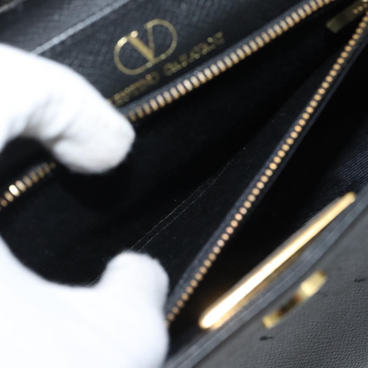 VALENTINO Hand Bag Leather Black Gold Auth 191042A