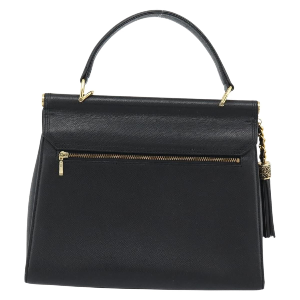 VALENTINO Hand Bag Leather Black Gold Auth 191042A
