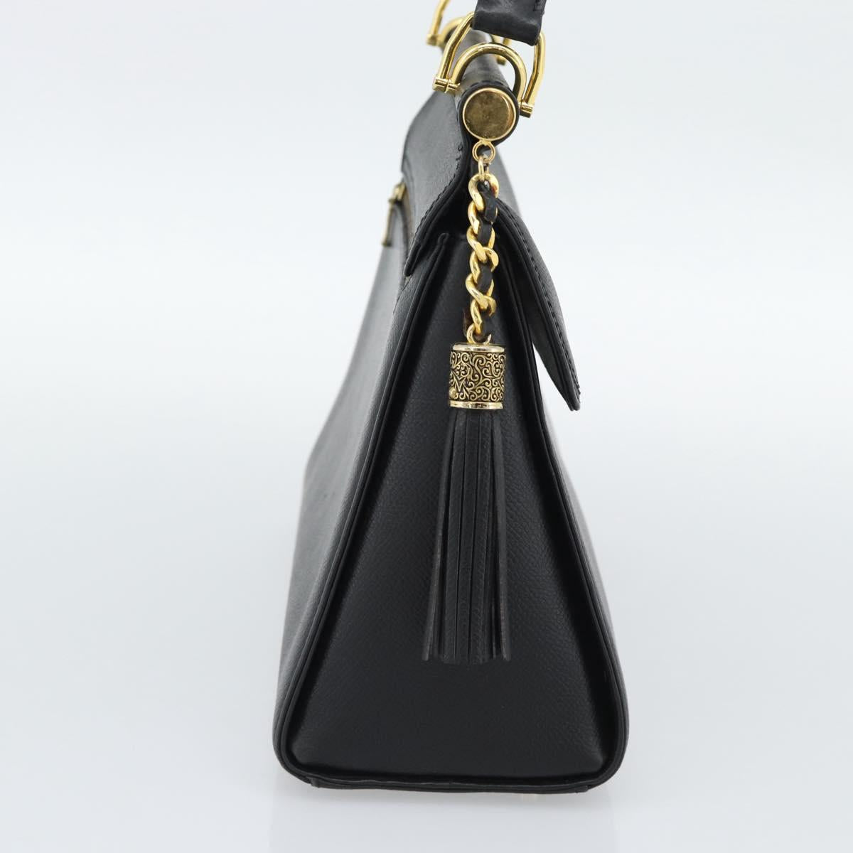 VALENTINO Hand Bag Leather Black Gold Auth 191042A
