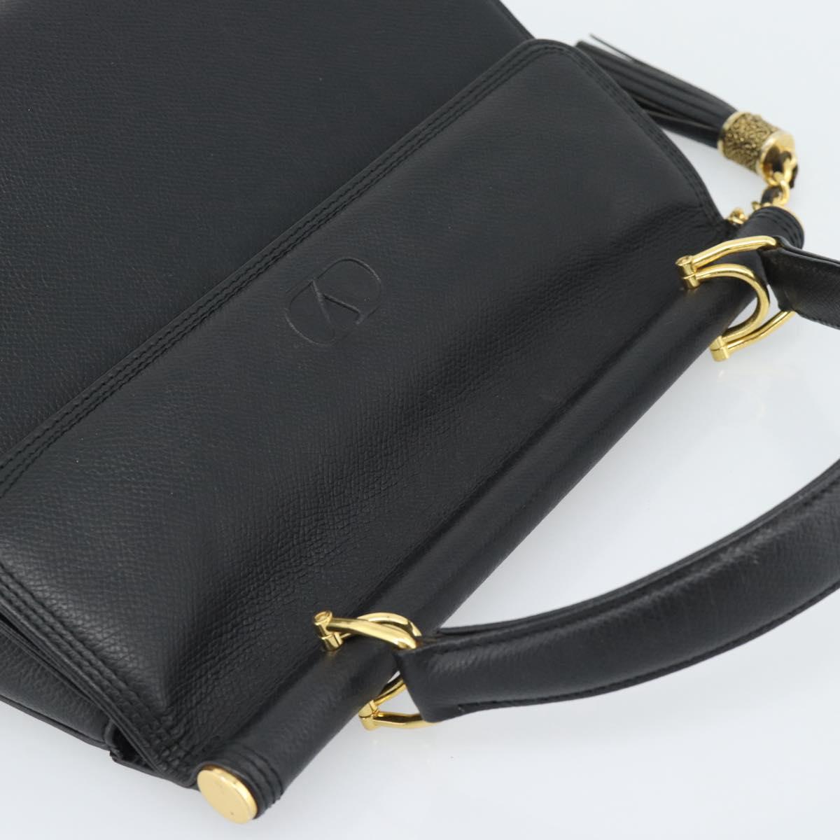 VALENTINO Hand Bag Leather Black Gold Auth 191042A