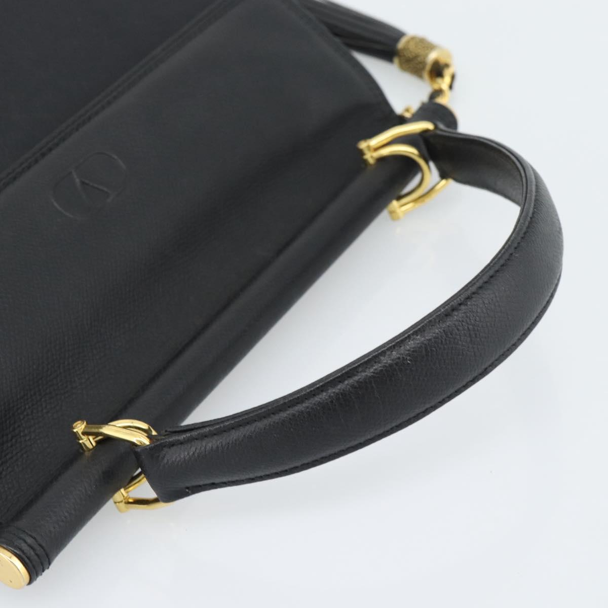 VALENTINO Hand Bag Leather Black Gold Auth 191042A