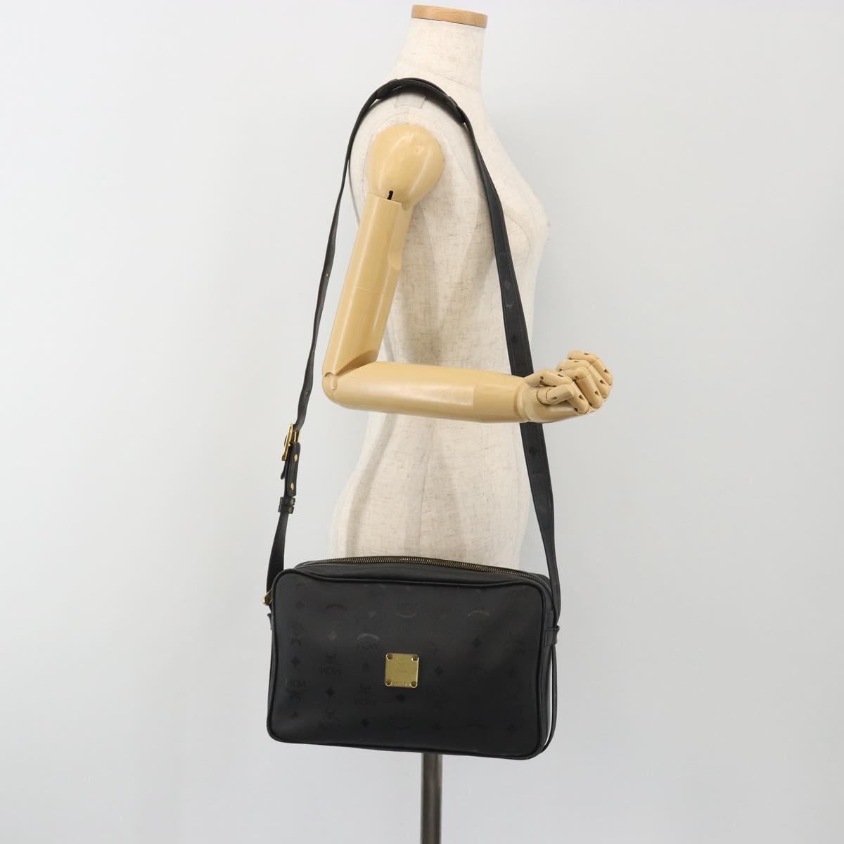 MCM Vicetos Shoulder Bag PVC Leather Black Gold Auth 191049