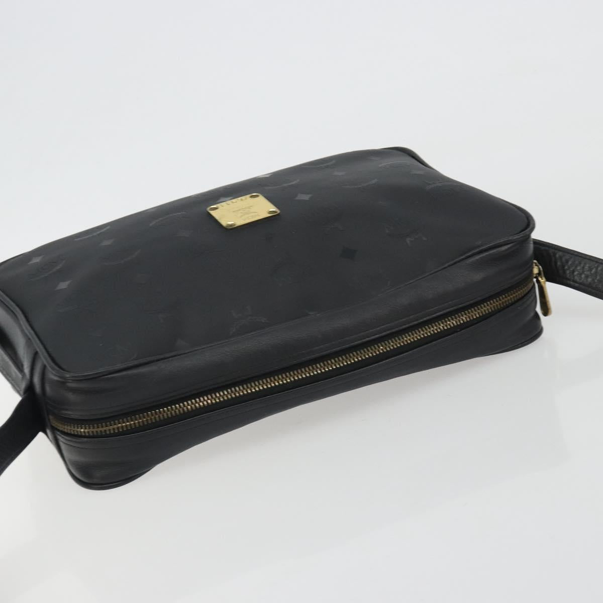 MCM Vicetos Shoulder Bag PVC Leather Black Gold Auth 191049
