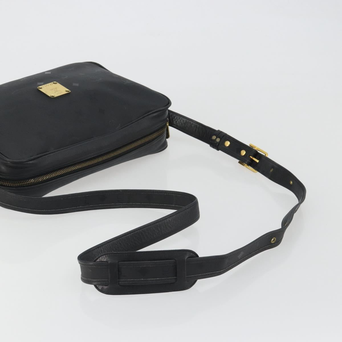 MCM Vicetos Shoulder Bag PVC Leather Black Gold Auth 191049