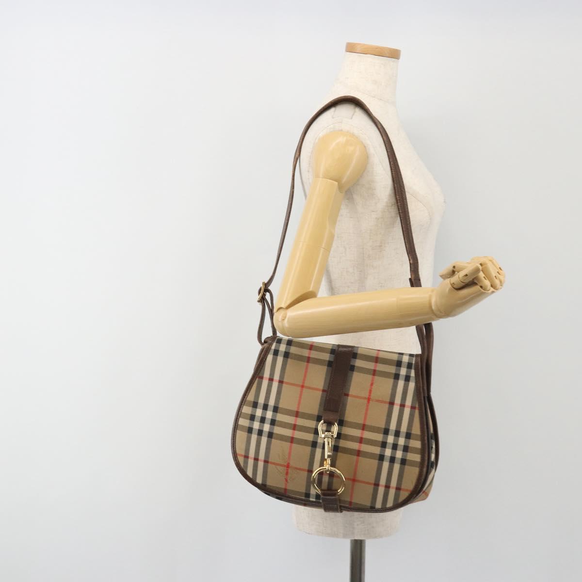 Burberrys Nova Check Shoulder Bag Canvas Beige Gold Auth 191050