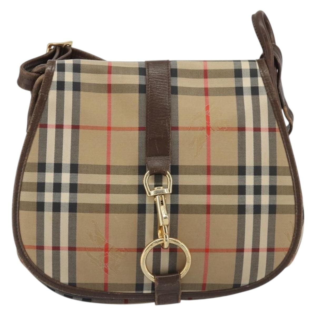Burberrys Nova Check Shoulder Bag Canvas Beige Gold Auth 191050