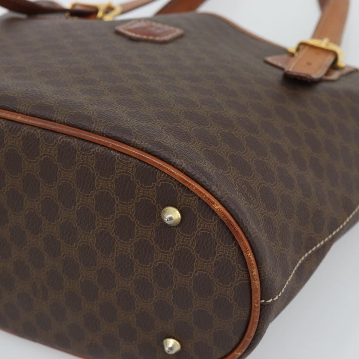 CELINE Macadam Canvas Shoulder Bag PVC Leather Brown Gold Auth 191052