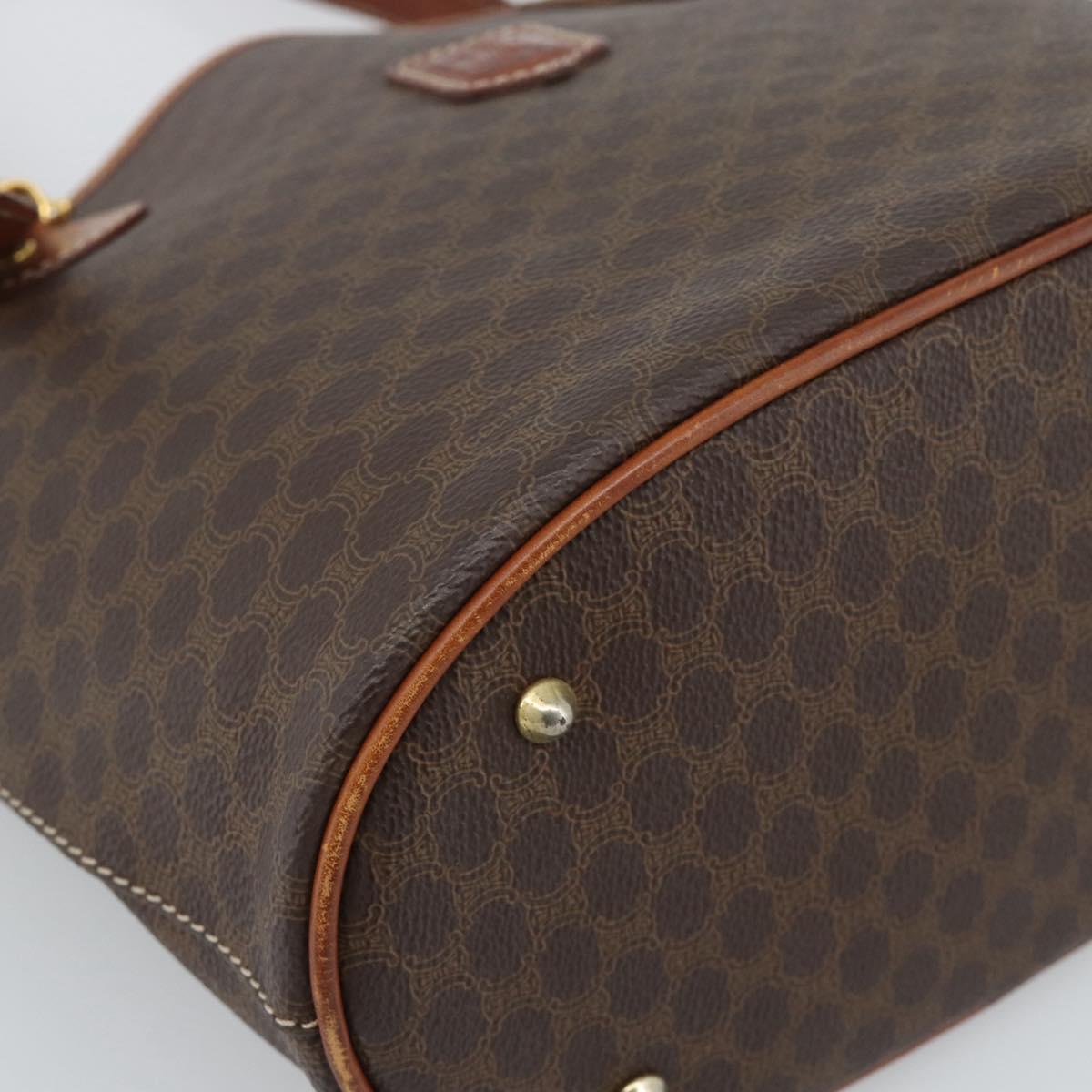 CELINE Macadam Canvas Shoulder Bag PVC Leather Brown Gold Auth 191052