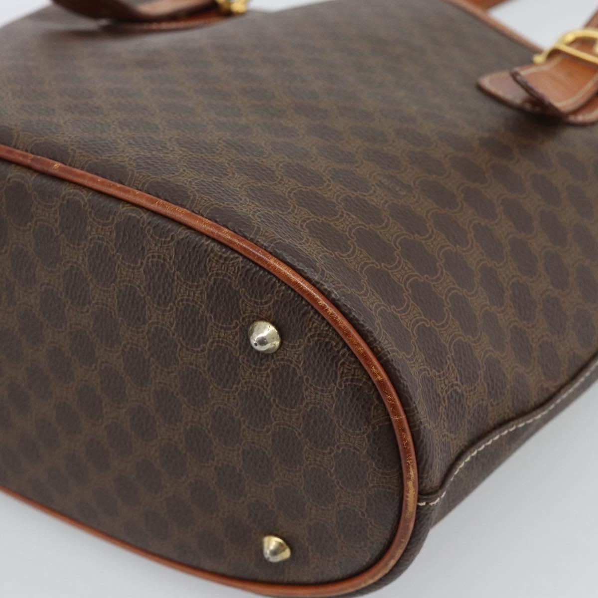 CELINE Macadam Canvas Shoulder Bag PVC Leather Brown Gold Auth 191052