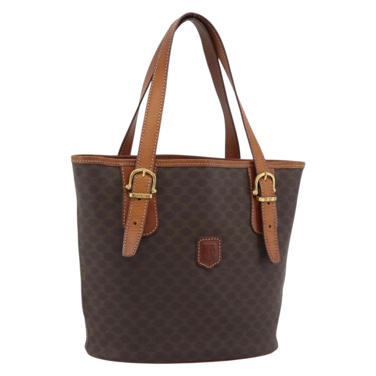 CELINE Macadam Canvas Shoulder Bag PVC Leather Brown Gold Auth 191052