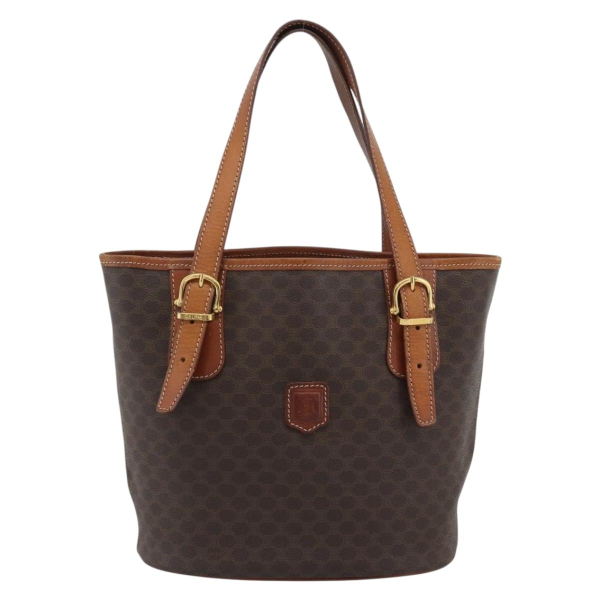 CELINE Macadam Canvas Shoulder Bag PVC Leather Brown Gold Auth 191052