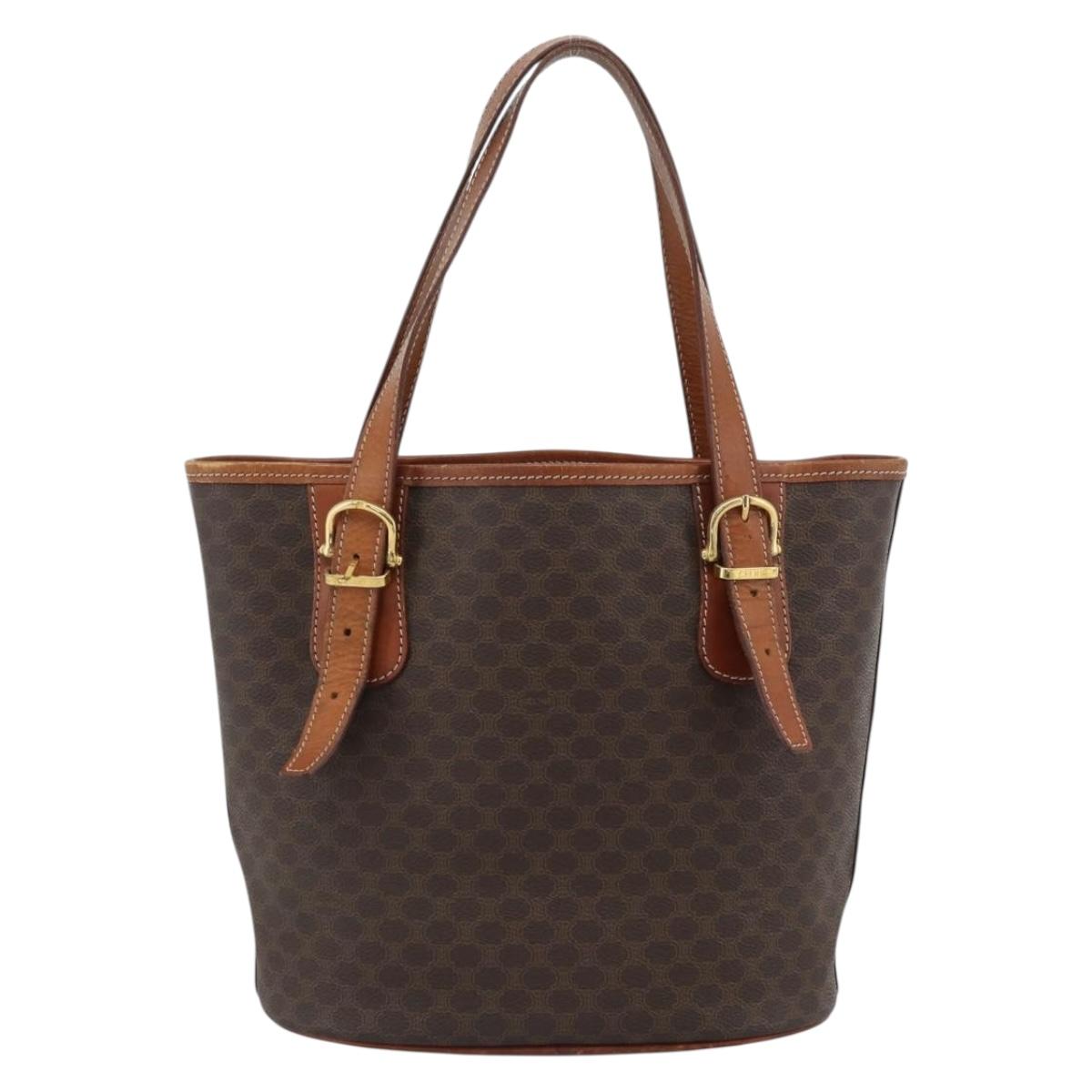 CELINE Macadam Canvas Shoulder Bag PVC Leather Brown Gold Auth 191052