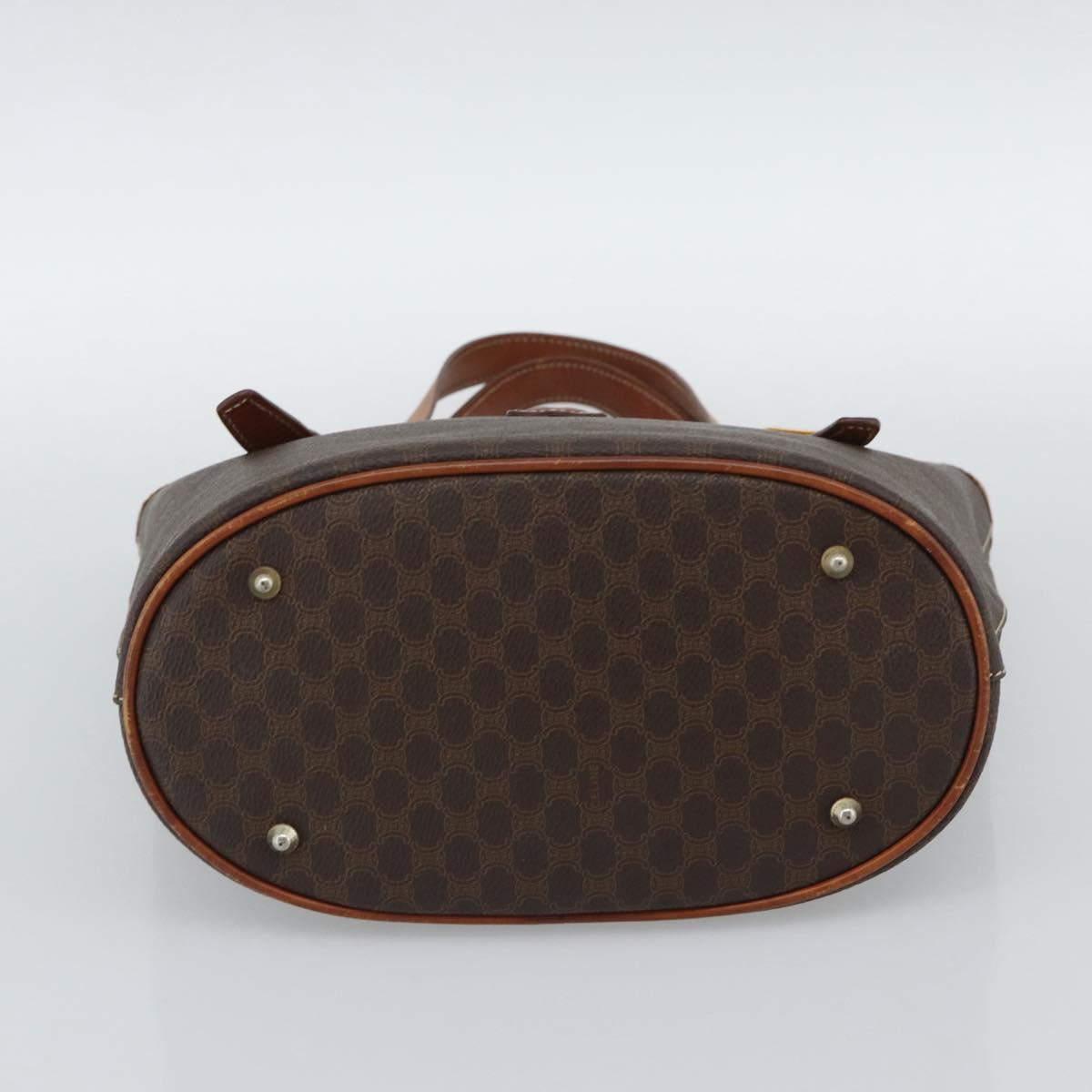 CELINE Macadam Canvas Shoulder Bag PVC Leather Brown Gold Auth 191052