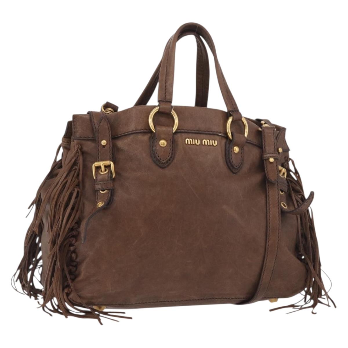 Miu Miu Hand Bag Leather 2way Brown Gold Auth 191056SAV