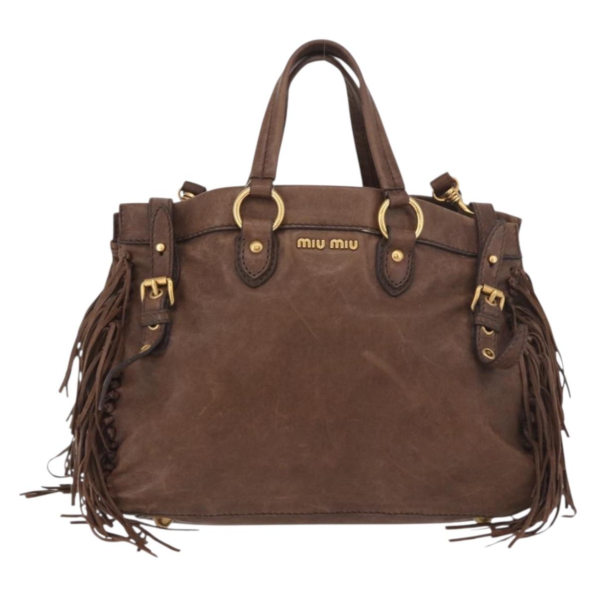 Miu Miu Hand Bag Leather 2way Brown Gold Auth 191056SAV