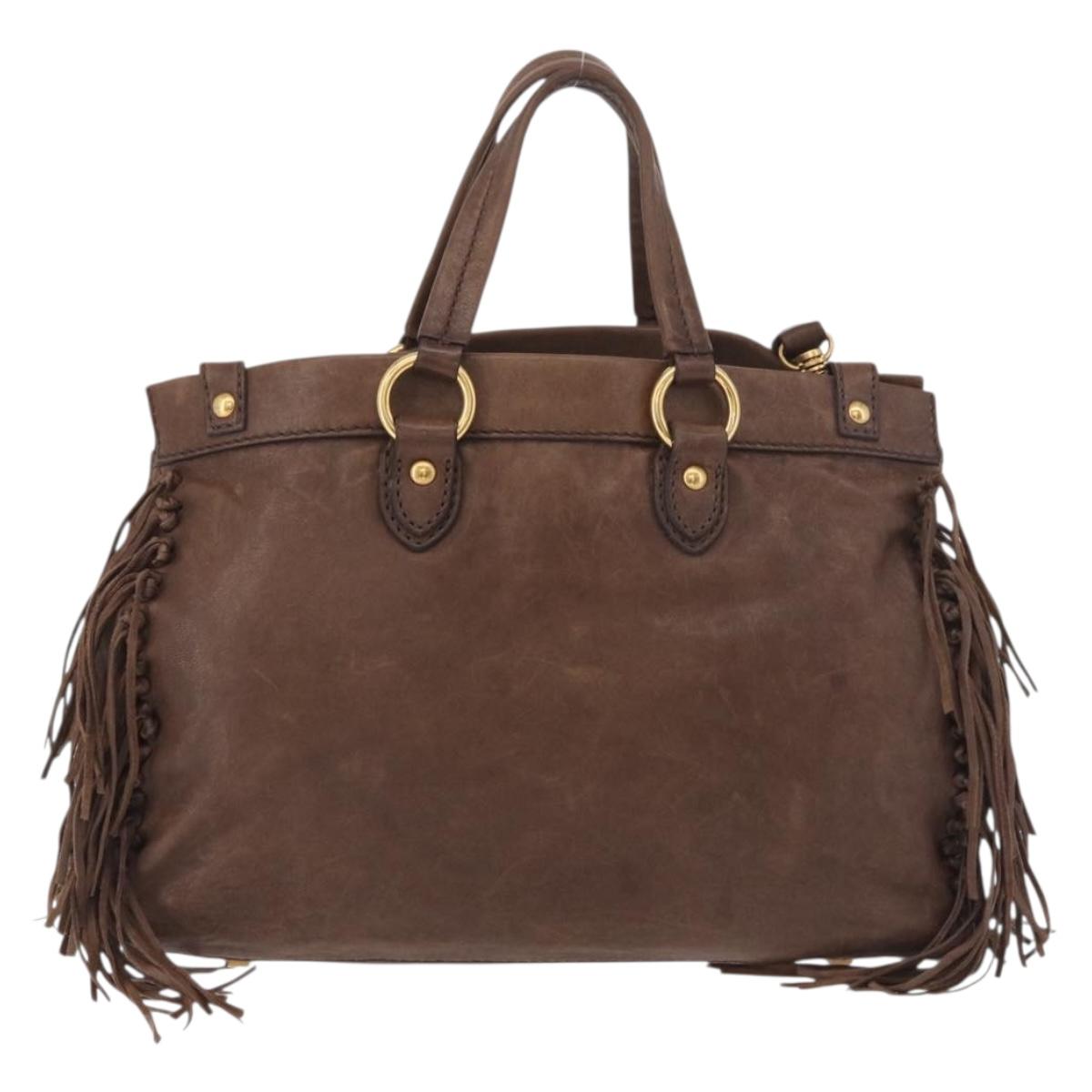 Miu Miu Hand Bag Leather 2way Brown Gold Auth 191056SAV