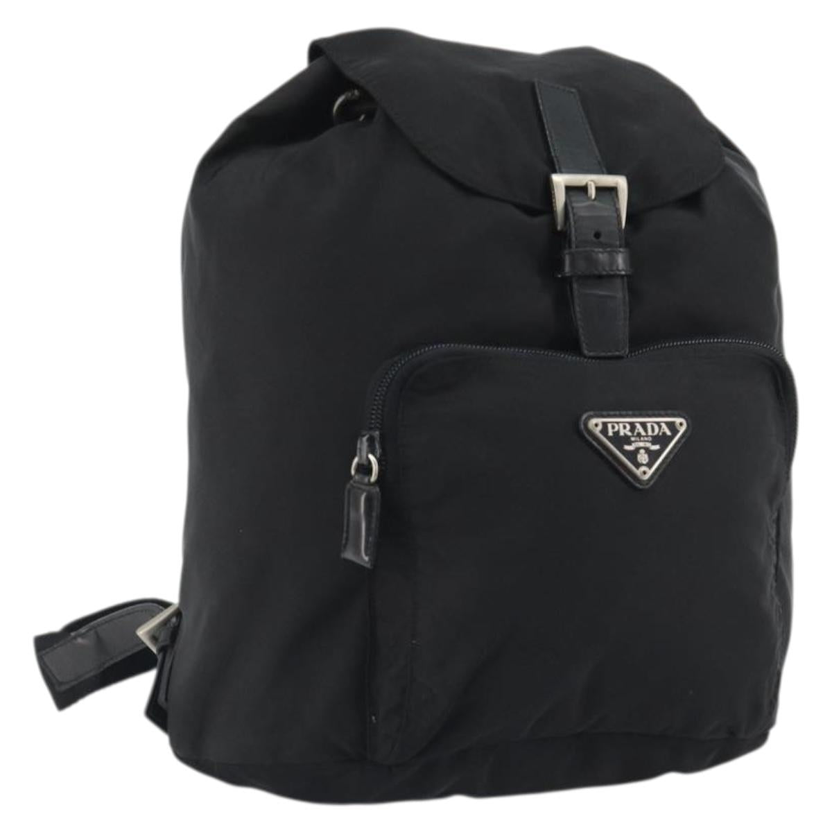 PRADA Nylon Backpack Black Silver Auth 191060A