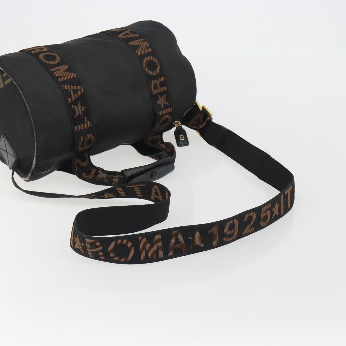 FENDI Hand Bag Canvas 2way Black Gold Auth 191061