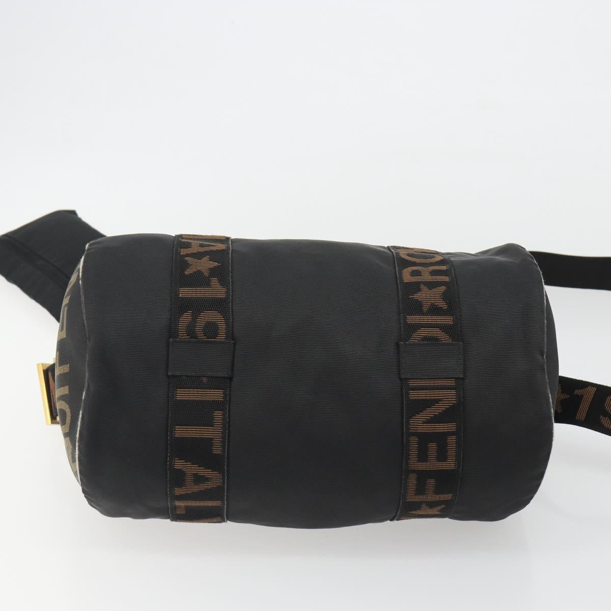 FENDI Hand Bag Canvas 2way Black Gold Auth 191061