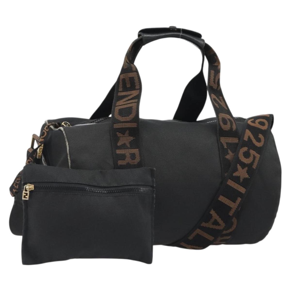 FENDI Hand Bag Canvas 2way Black Gold Auth 191061