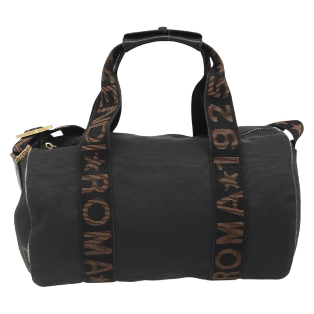 FENDI Hand Bag Canvas 2way Black Gold Auth 191061