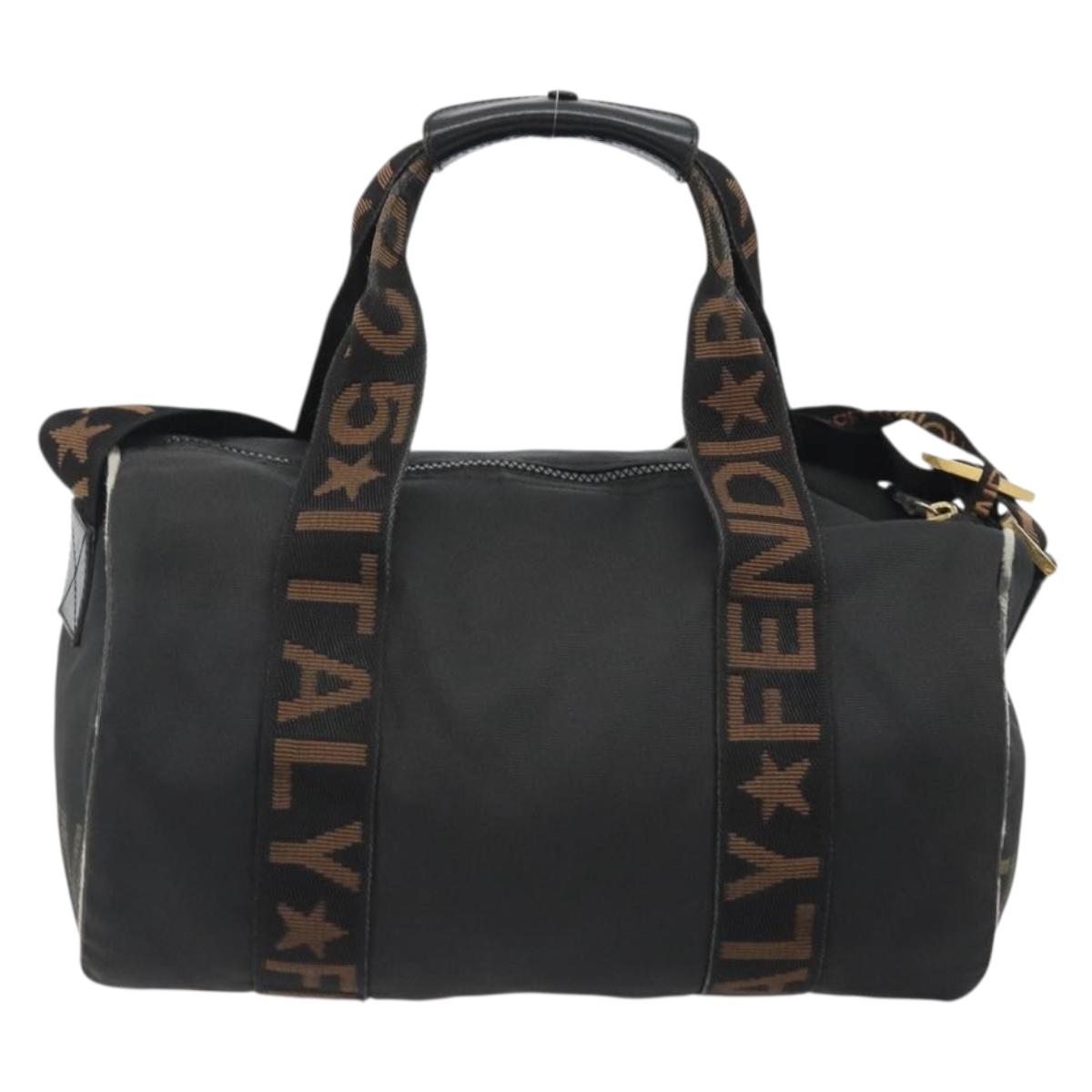 FENDI Hand Bag Canvas 2way Black Gold Auth 191061
