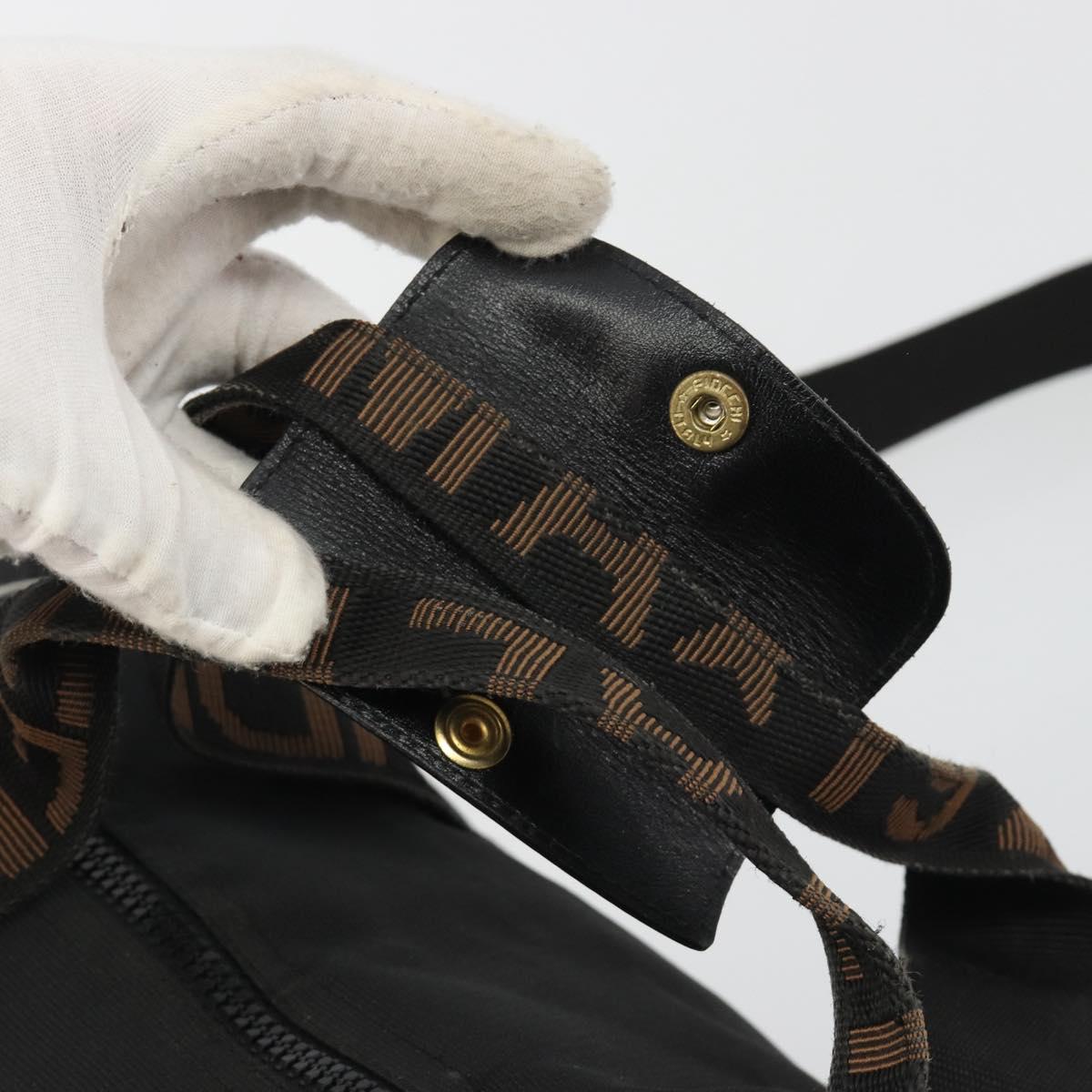 FENDI Hand Bag Canvas 2way Black Gold Auth 191061