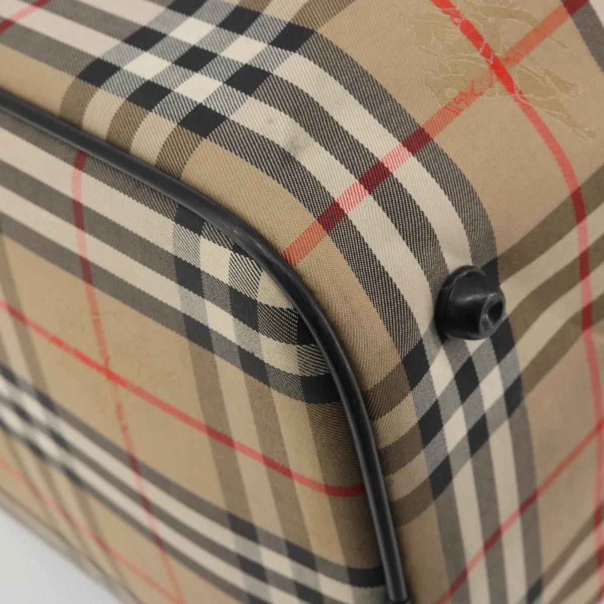 Burberrys Nova Check Boston Bag Canvas Beige Gold Auth 191064