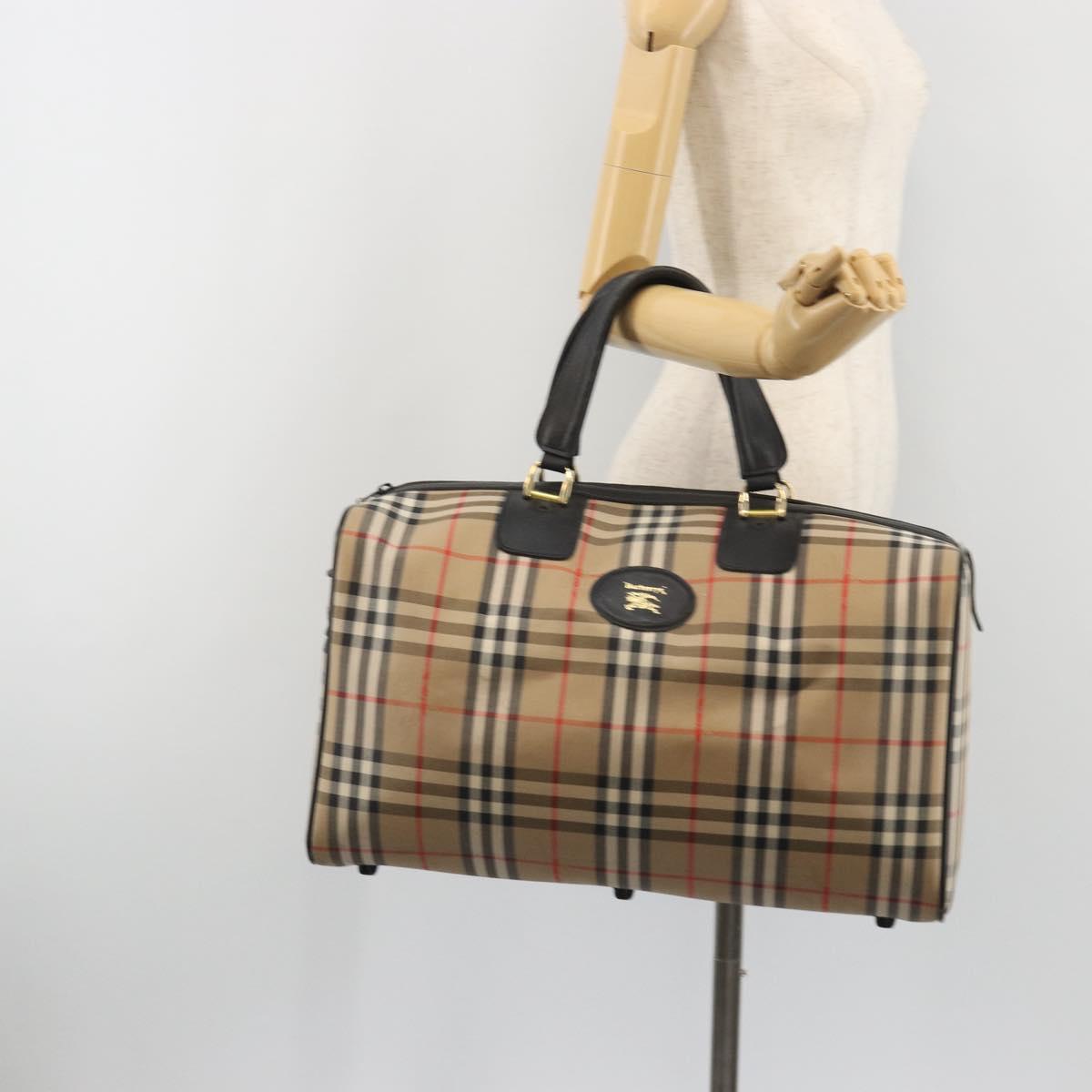 Burberrys Nova Check Boston Bag Canvas Beige Gold Auth 191064